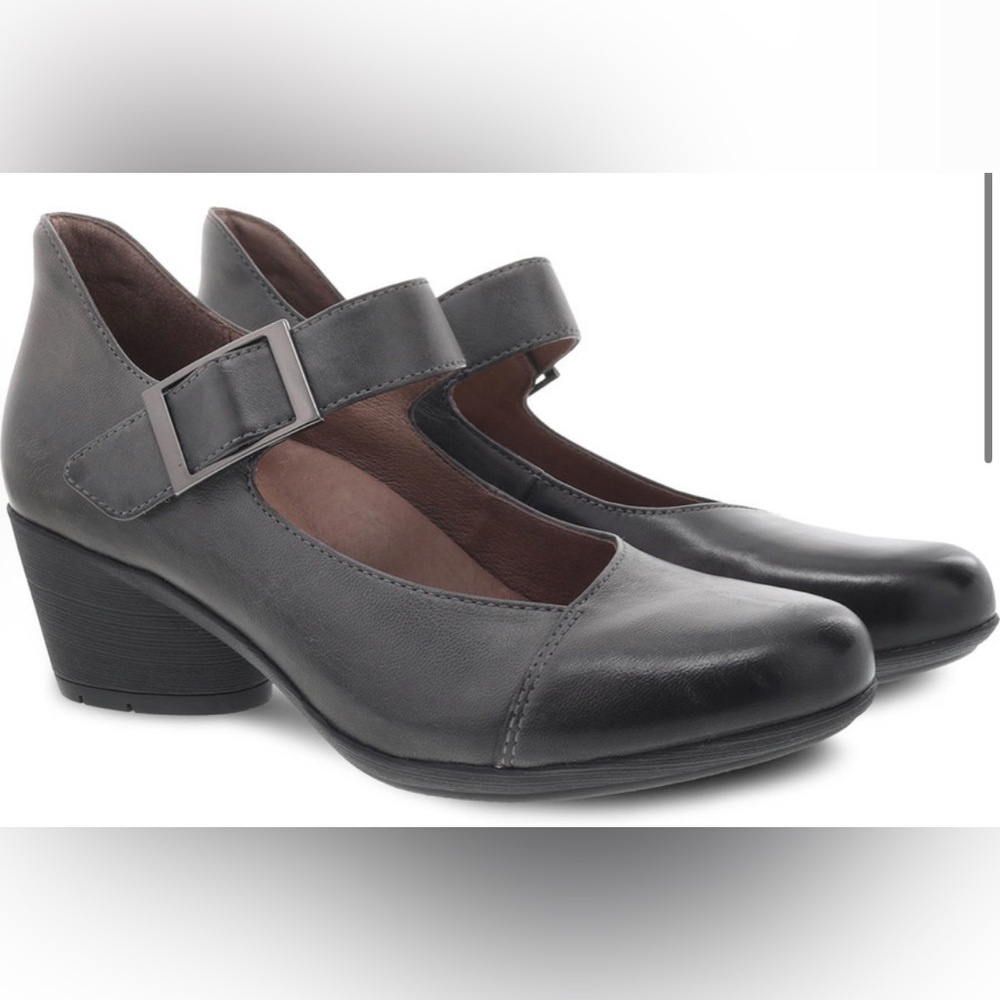 Dansko Gray Leather Wedge Heels with Adjustable Strap